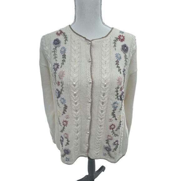 Jenny Vintage floral button down Sweater with pearl buttons cotton / Ramie (gra - Picture 10 of 12
